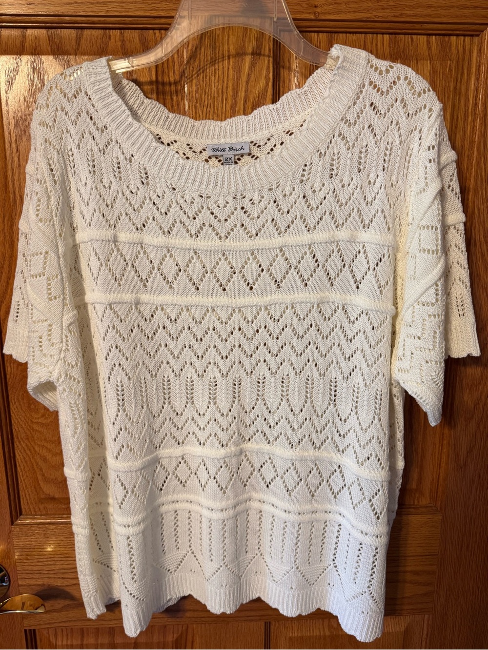 White Birch Cream Openwork Short-Sleeve Knit Sweater